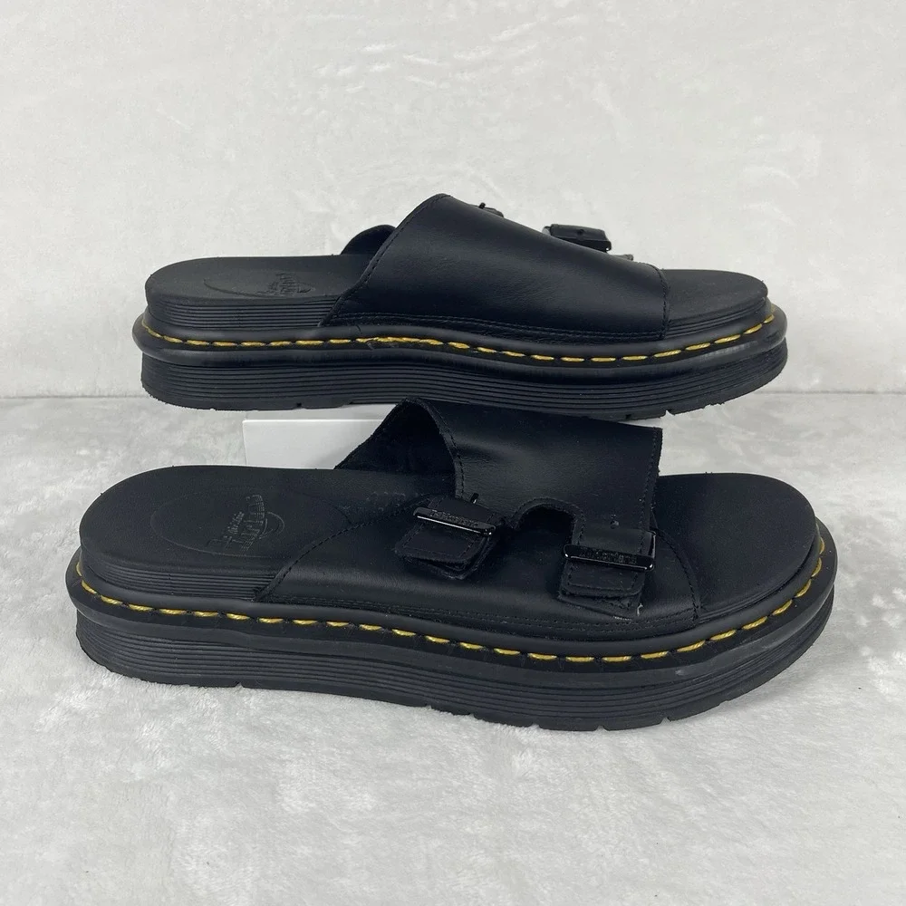 Dr. Martens Dax Slide Sandals Mens Size 9 Black Leather AirWair Sole Women's 10